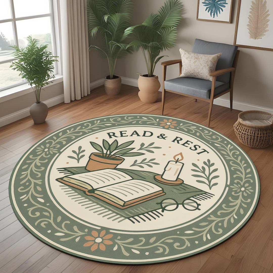 Literary Rug Cozy Round Reading Rug, Read & Rest Rug for Relaxing Literary Corners ...
