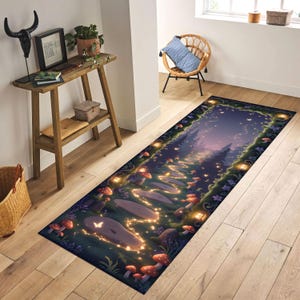 Fairy Forest Runner Rug, Whimsical Glowing Pathway Rug, Fairycore Kids Room Decor, Enchanted Mushroom Carpet, Magical Woodland Hallway Rug image 2