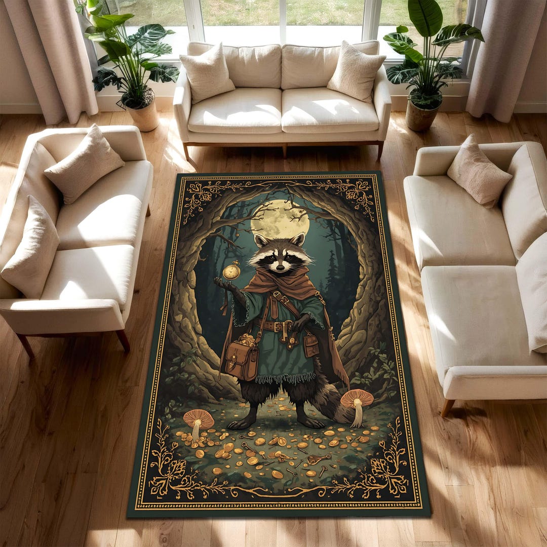 Whimsical Raccoon Wizard Area Rug, Fantasy Woodland Forest Carpet ...