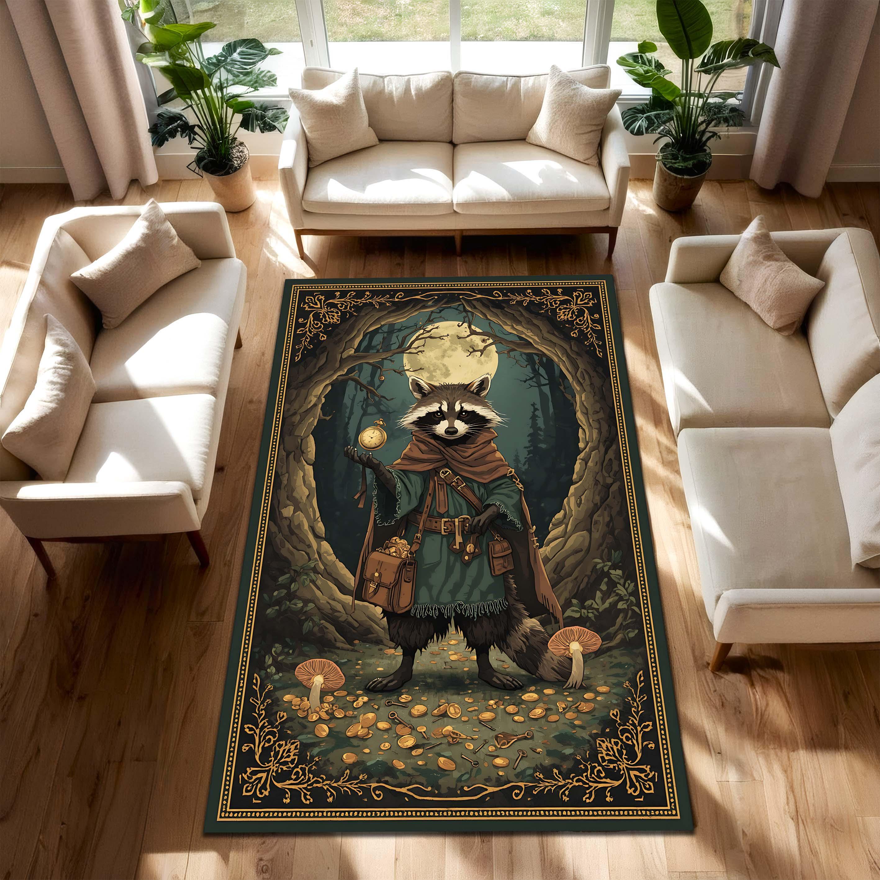 敷物　ラグ　アライグマ　飾り物　インテリア 気まぐれなアライグマの魔法使いエリアラグ、ファンタジーウッドランド