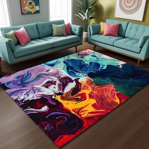 Colorful Abstract Paint Texture Area Rug, Modern Artistic Carpet For Living Room, Multicolor Brush Stroke Design, Unique Popular Vibrant Rug