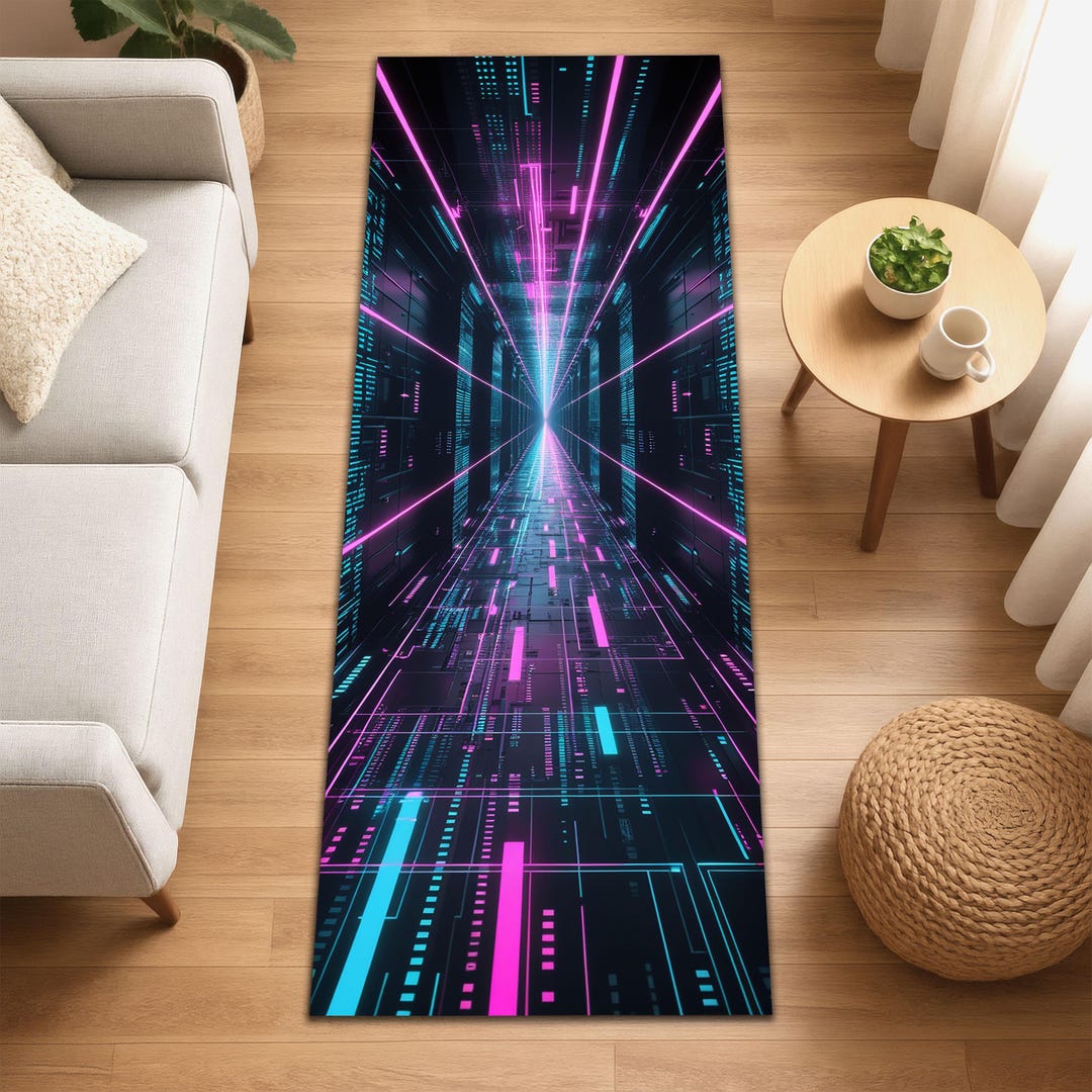 Cyperpunk Rug Cyberpunk Neon Runner Rug, Gamer Room Decor Rug, Tech Aesthetic Hallway ...