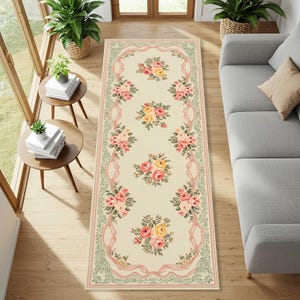 Französischer Teppich Läufer: Floraler Vintage Flurteppich