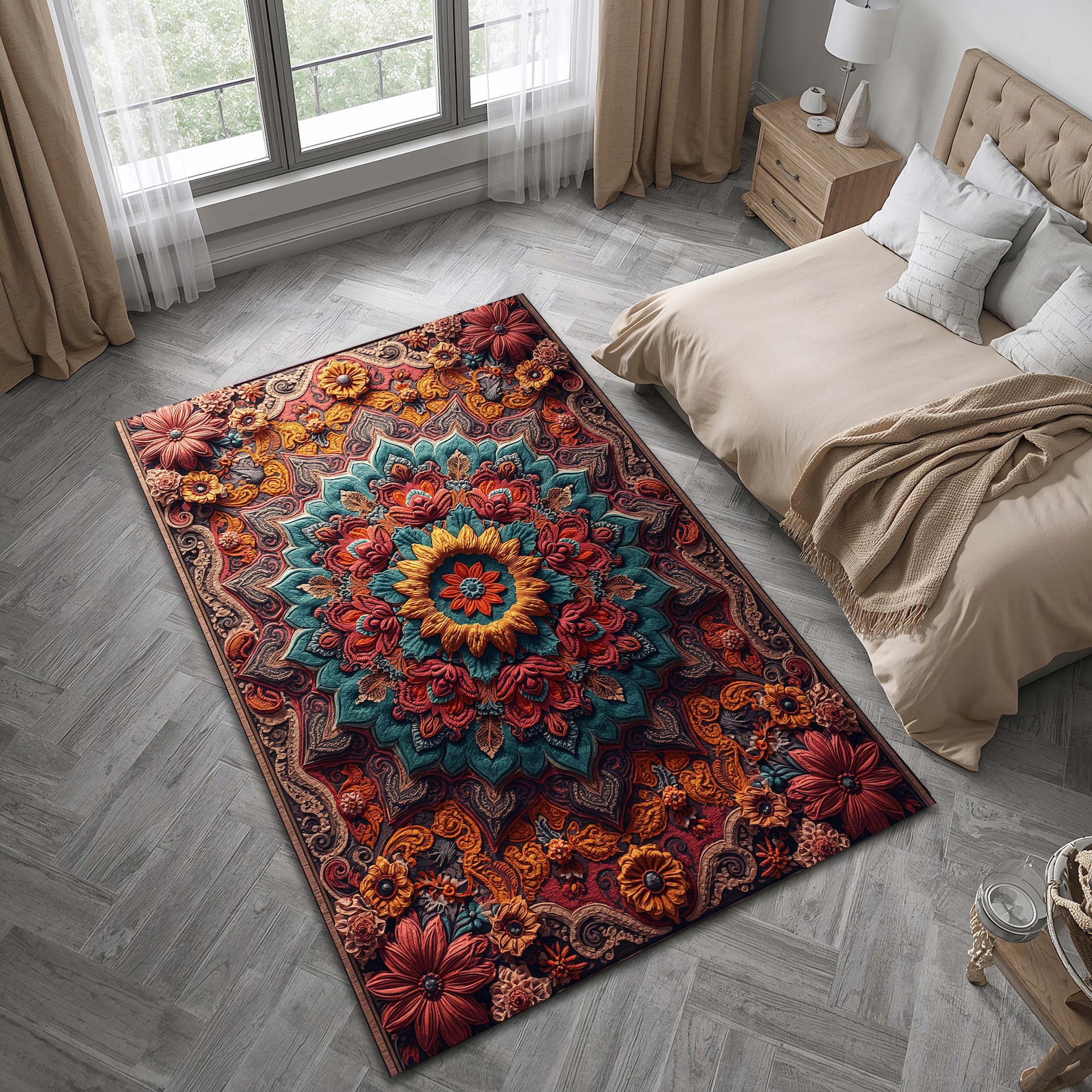 Maximilast Rug Mandala Area Rug in Bold Boho Maximalist Style – Psychedelic Sacred ...