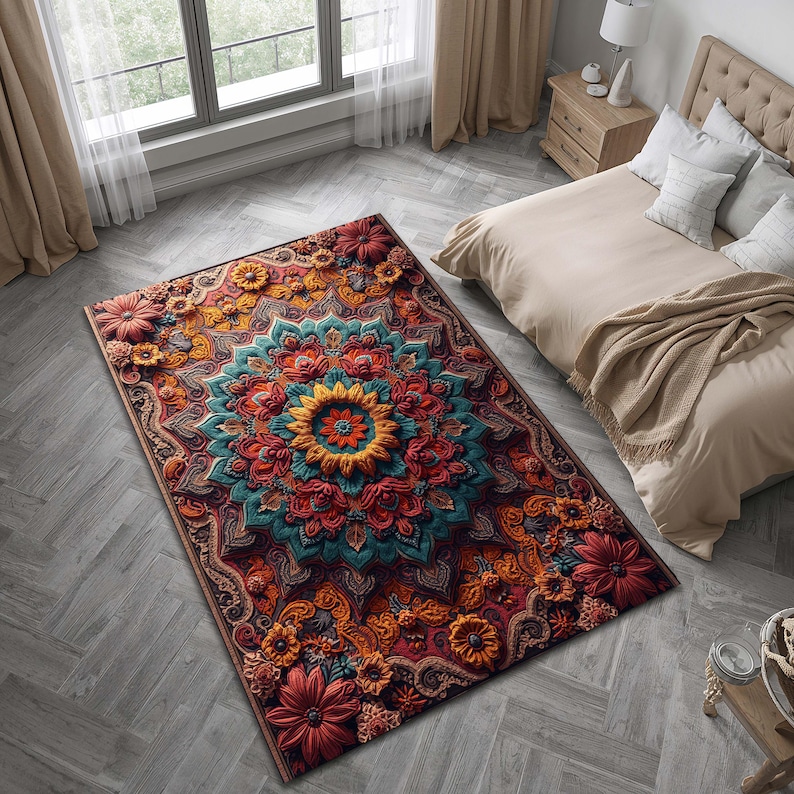 Mandala Area Rug in Bold Boho Maximalist Style – Psychedelic Sacred ...
