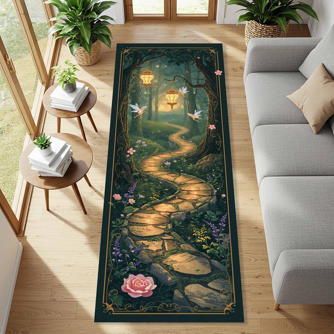 Forest Pathway Rug Fairytale Runner Rug: Enchanted Forest Pathway Design With Glowing ...