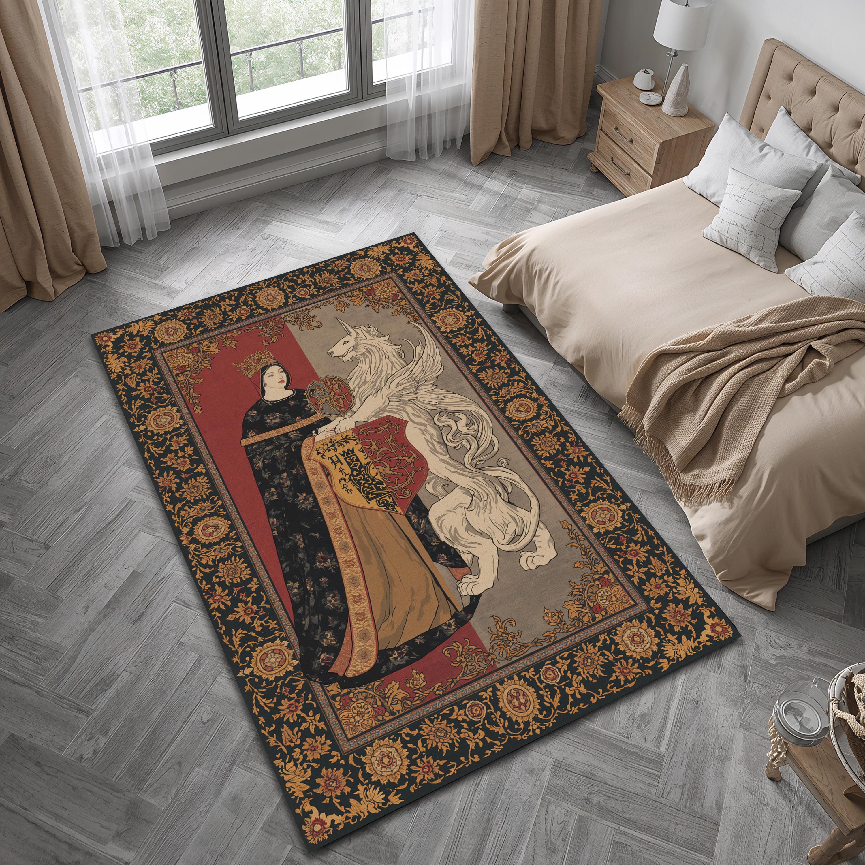 Medieval Lady Wolf Area Rug, Heraldic Castle Carpet With Noble Crest ...
