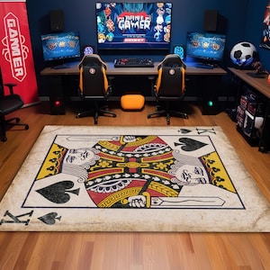 Tapis roi de pique, tapis de cartes à jouer vintage, décoration de salle de poker, tapis de jeu rétro, tapis de style casino, oeuvre d'art unique au sol pour joueur