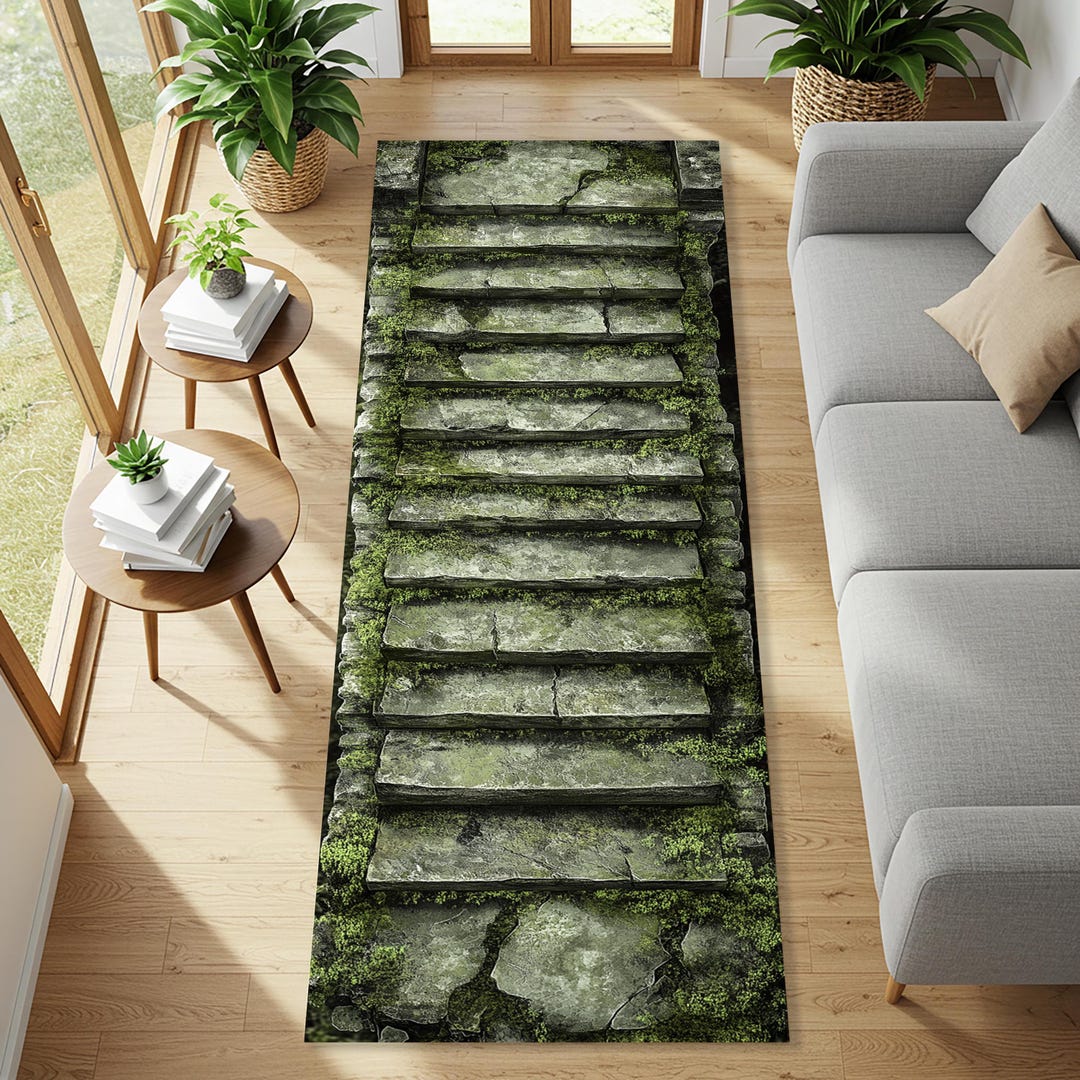 Dream Step Area Rug 3D Stone Steps Runner Rug, Mossy Garden Path Hallway Carpet, Forest ...