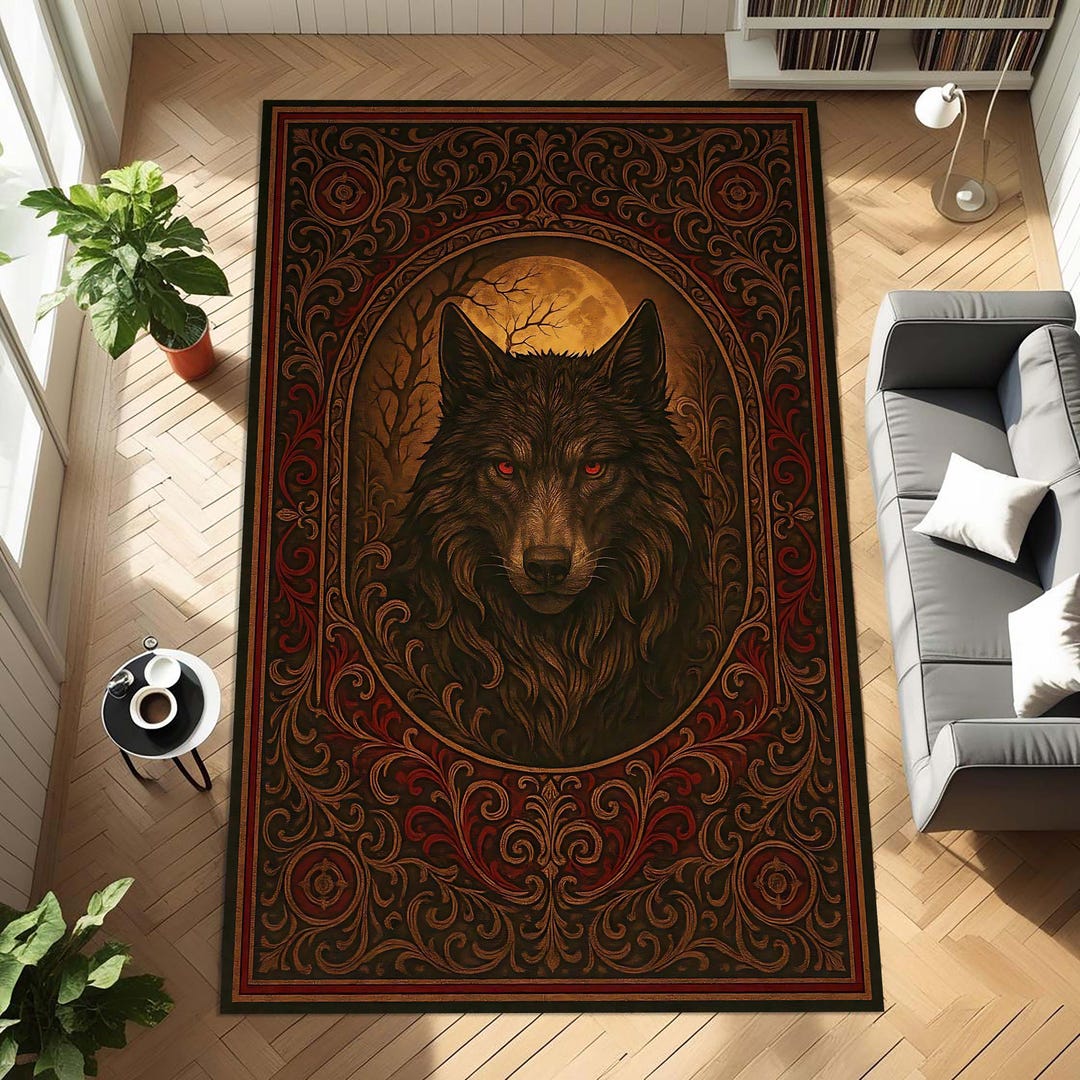 Lycan Rug Gothic Wolf Rug, Dark Forest Animal Carpet, Medieval Tapestry Style ...