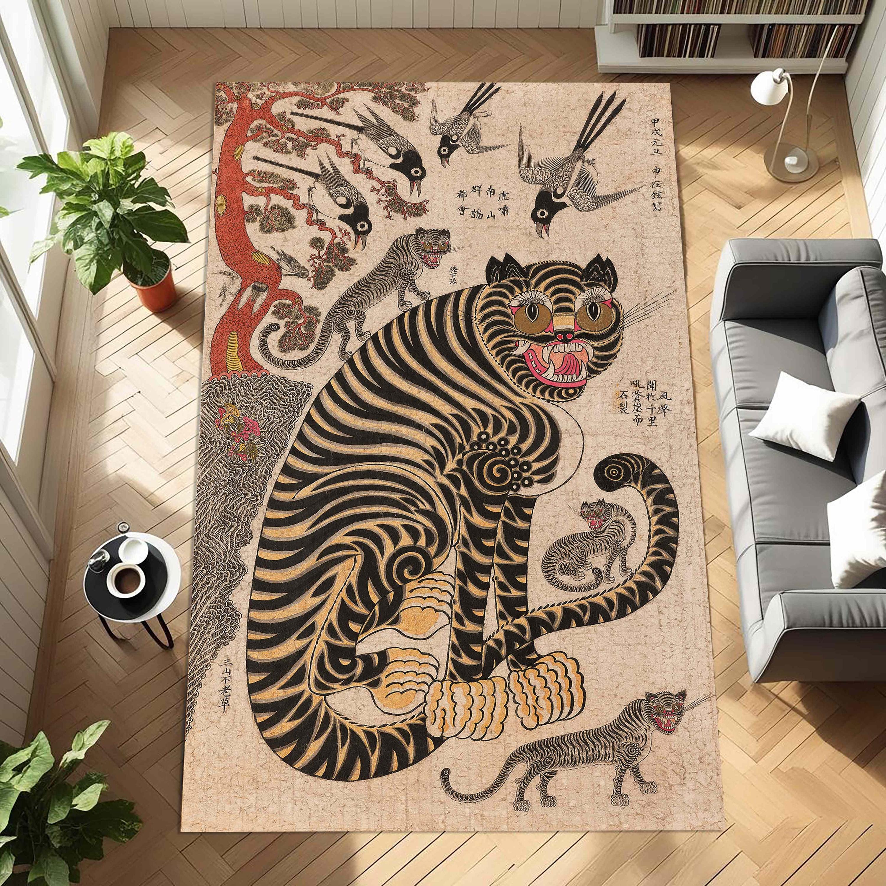 Traditional Korean Rug Korean Folk Tiger Rug With Traditional Ink Style Design, Tattoo ...