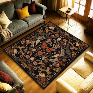 Butterfly Witch Rug, Gothic Skull Carpet with Fetus and Bats, Mystical Botanical Symbols, Occult Floral Decor, Dark Witch Hallway Mat