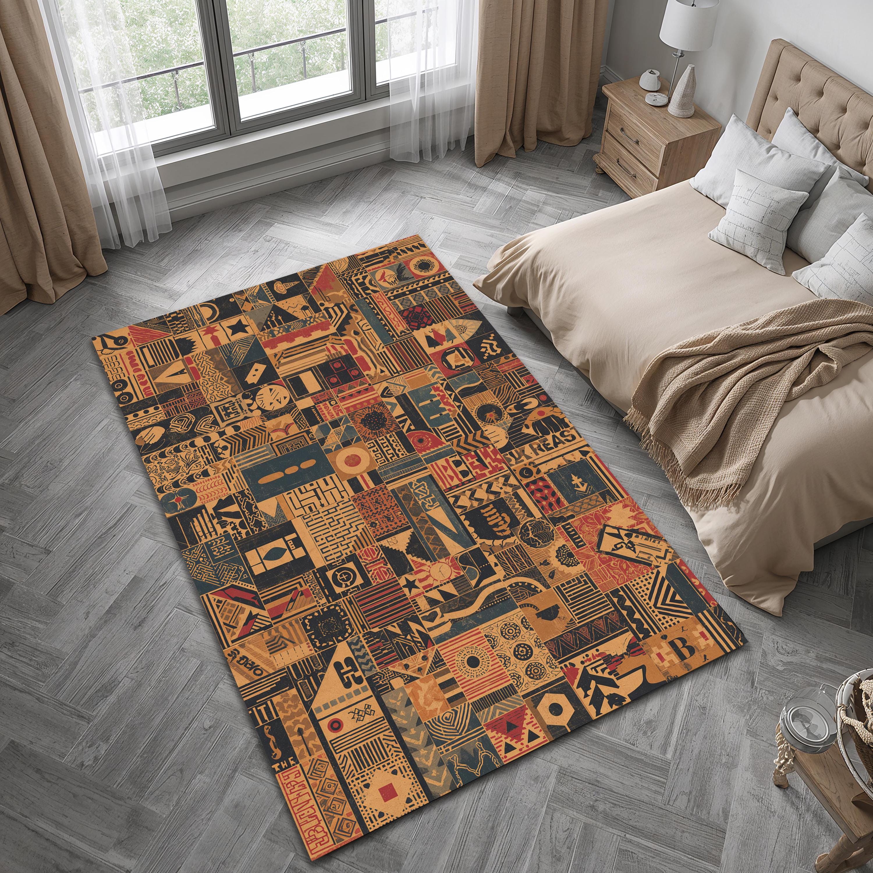 Afrocentric Rug Afrocentric Tribal Patchwork Area Rug – Bold Ethnic Geometric Carpet ...