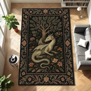 Dragon Rug - Mystical Fantasy Area Rug, Gothic Decor, Dark Academia Carpet, Maximalist Rug, Unique Gift Idea, Medieval Rug