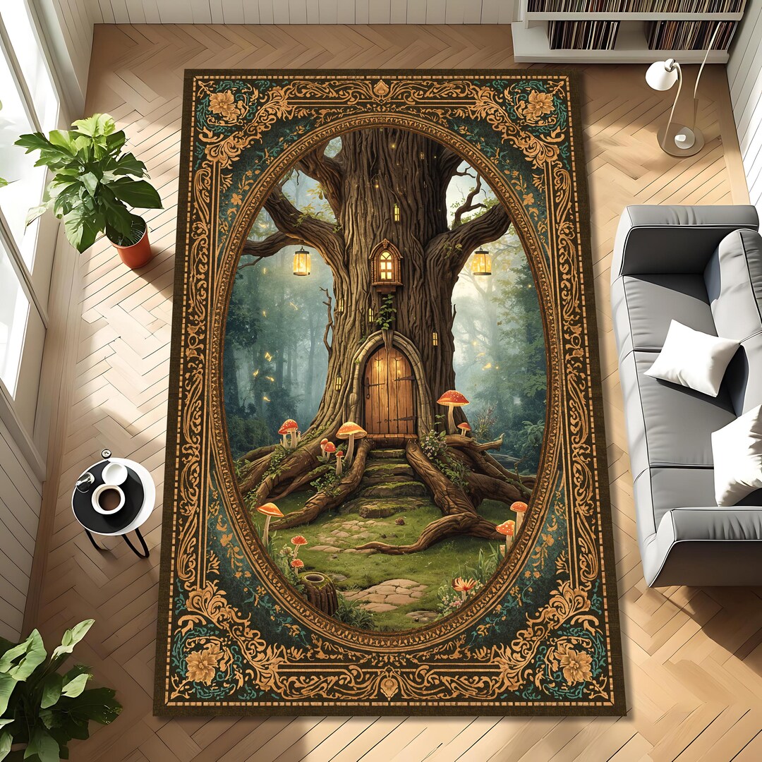 Enchanted Rug Enchanted Forest Tree Door Rug, Fantasy Cottagecore Area Rug, Woodland ...