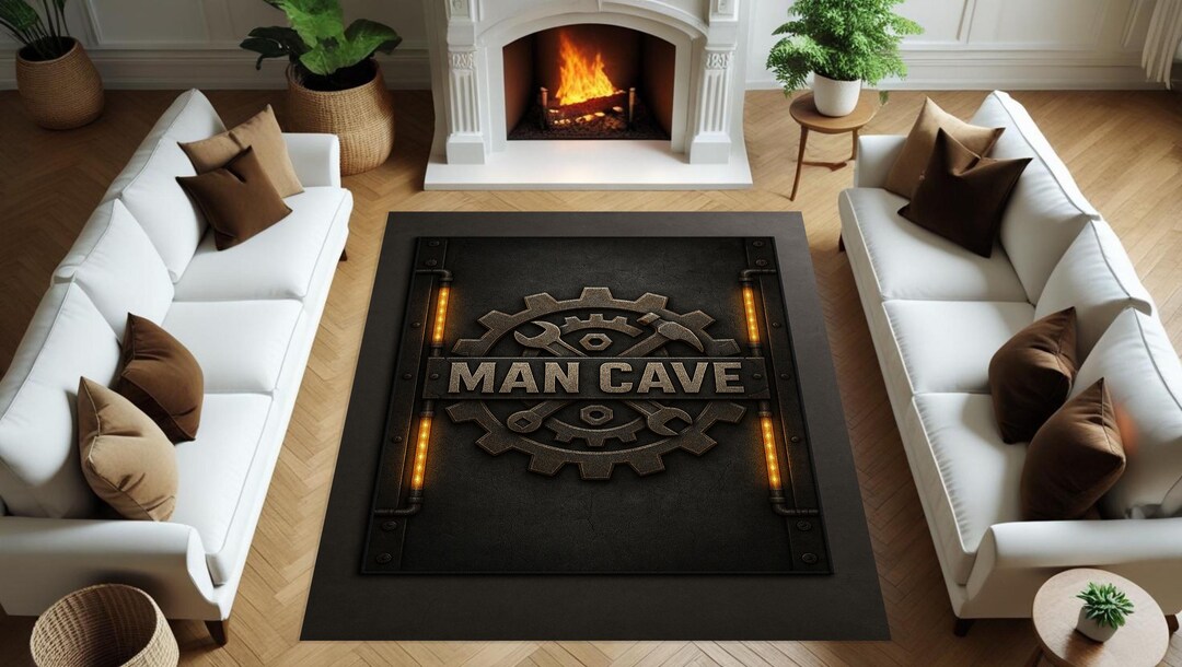 Manifold Design Rug Industrial Man Cave Rug, Steampunk Garage Decor Carpet, Masculine ...