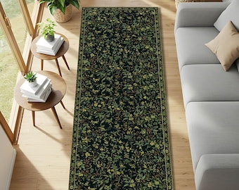 Dark Botanical Forest Runner Rug for Gothic Cottagecore Hallways, Elvish Nature Inspired Entryways, Witchcore Spaces and Artistic Homes