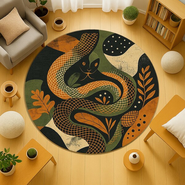 Holographic Snakeskin Print Round Rug main image 1