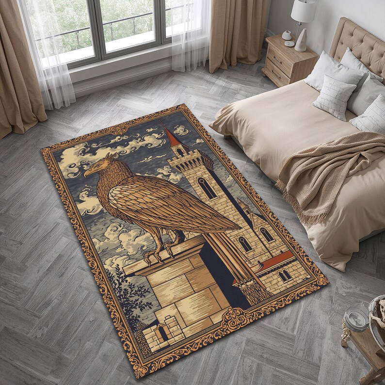 Medieval Griffin Eagle Rug, Gothic Castle Tower Tapestry Carpet ...