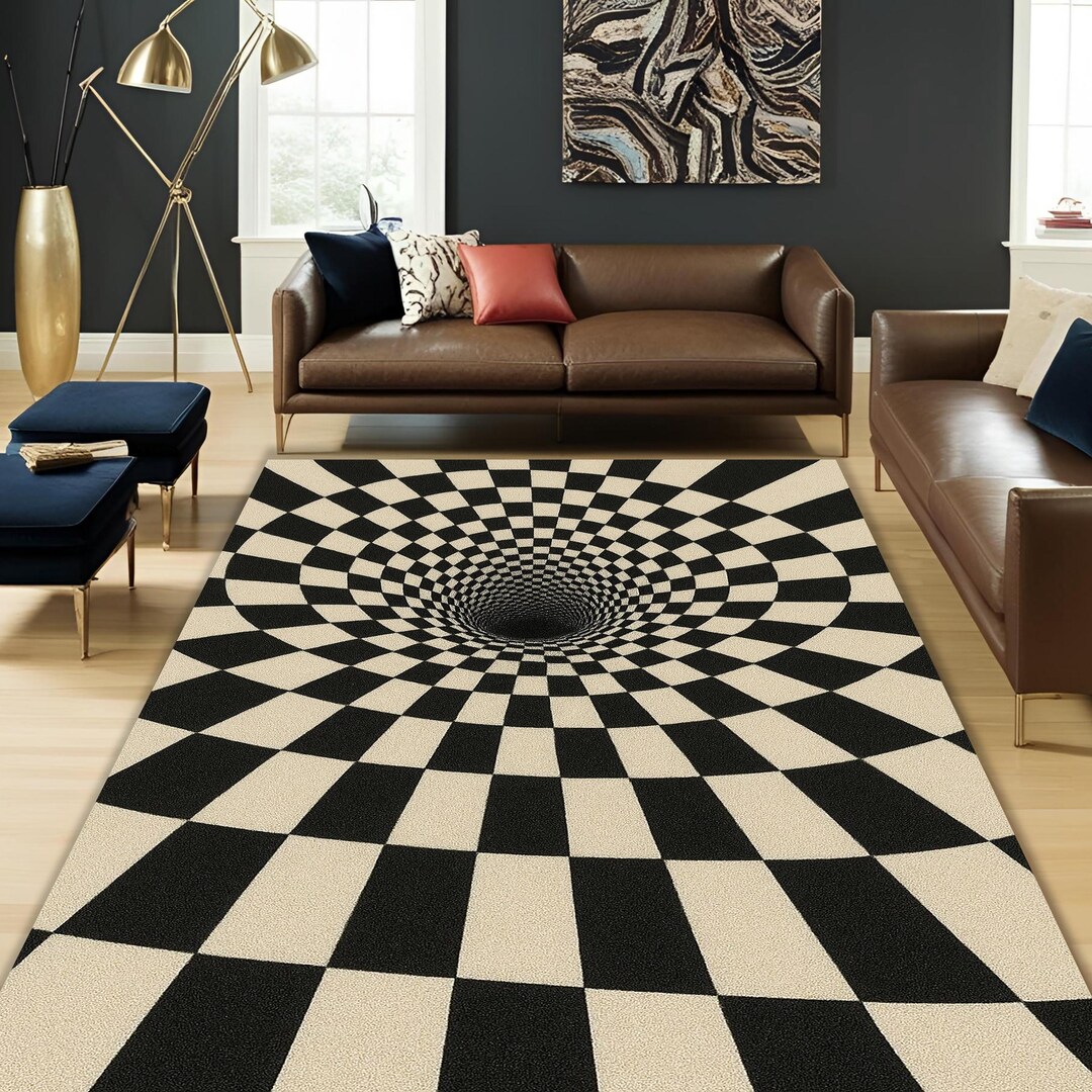 Trippy Psychedelic Rug, Optical Illusion Rug, Irregular Rug, Irregular ...