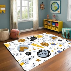 Außerirdischer Teppich, skandinavischer Teppich, Kinderzimmerteppich, Lernteppich, Abenteuerteppich, Weltraumdekor für Kinder, Kinderteppich, Cartoon-Teppich