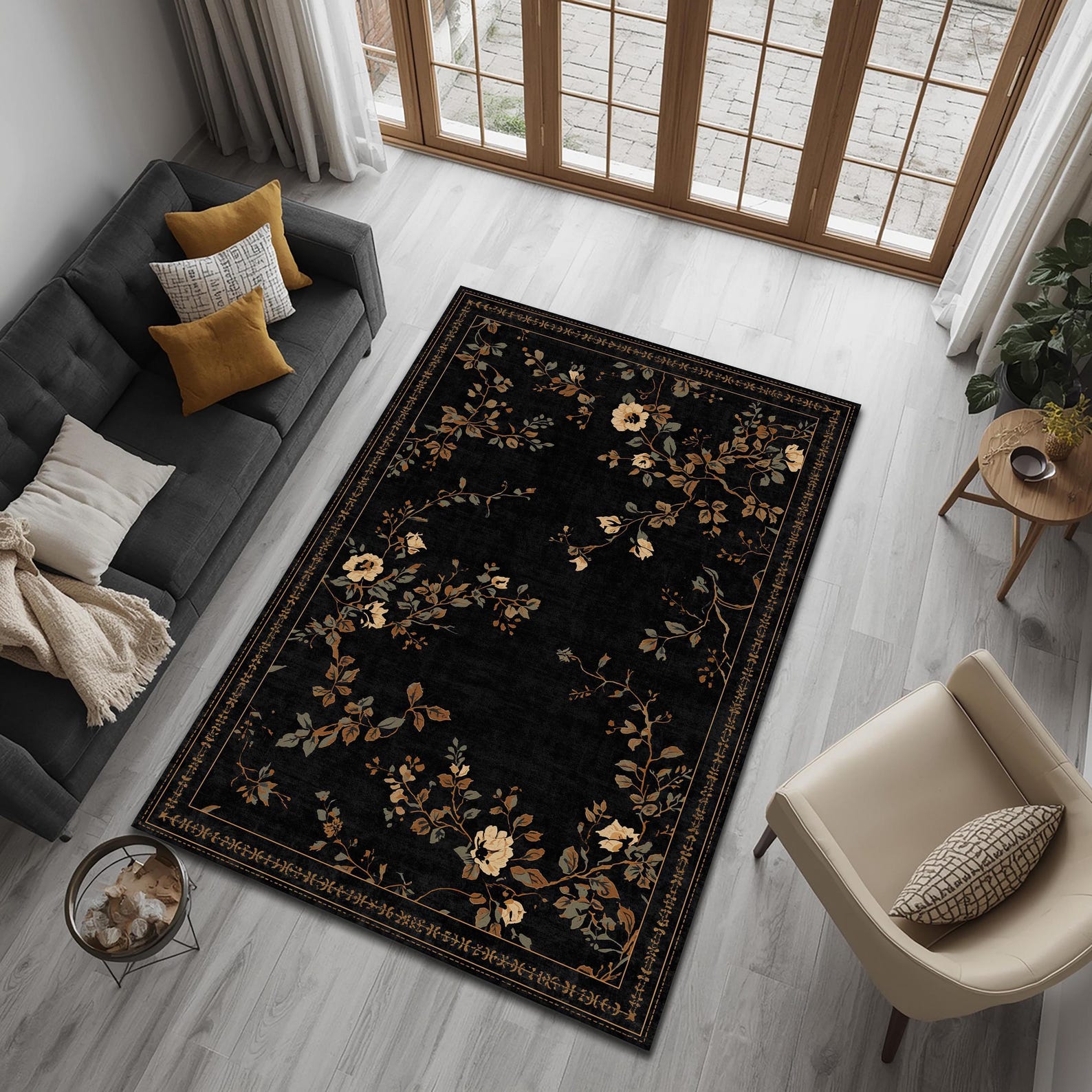 Dark Botanical Forest Rug for Gothic Cottagecore Interiors, Elvish ...