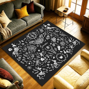 Mystic Butterfly Rug, Moonlit Floral Decor, Living Room Rug ,Floral Home Decor, Garden Rug , Gothic Floral Decor,Halloween Rug,Butterfly Rug