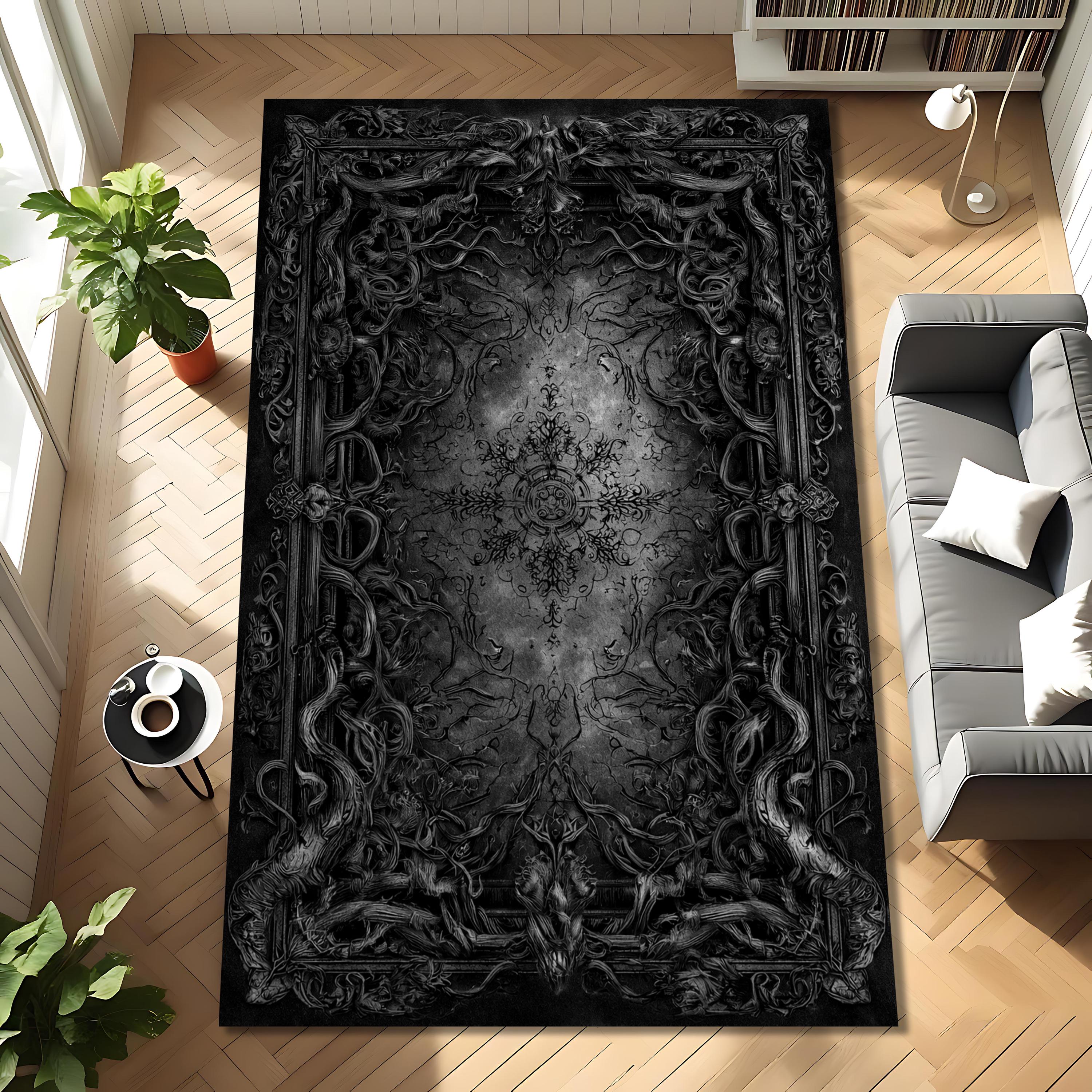 Gothic Rug For Library Gothic Grimoire Rug, Black Ornate Book Cover Carpet, Dark Academia ...