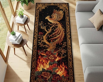 Phoenix Vintage Runner Rug for Witchcore Hallways, Dark Fantasy Interiors, Gothic Bedrooms and Maximalist Boho Firebird Home Decor