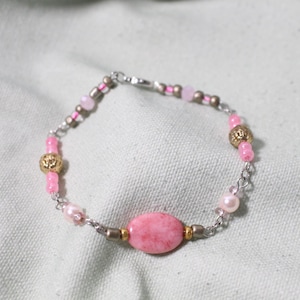 Handmade Beaded Bracelet, Pink Gemstone