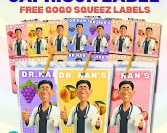 Kpop Demon Hunters, Dr. Han's Tonic Drink Wrapper, 6 flavor Caprisun juice Label + Free GoGo SqueZ, Rumi's Medicine, Kpop party Printable