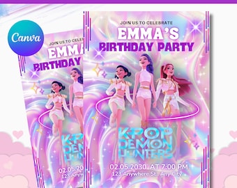 KPOP Demon Hunters Invitation EDITABLE K Pop Birthday Invitation KPOP Demon Hunters Birthday invitation K-Pop Demon Hunters Party Supplies