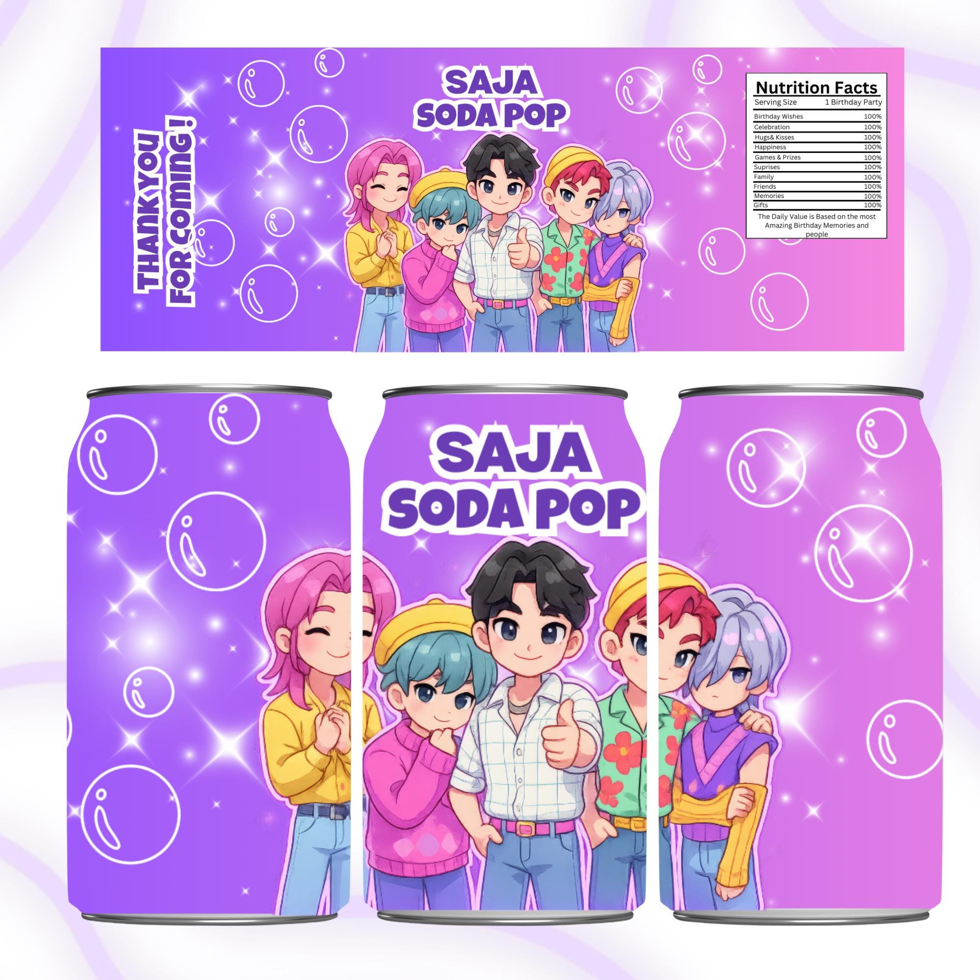 6+ Kpop Demon Hunters Soda Can Labels | Saja Boys Birthday Party
