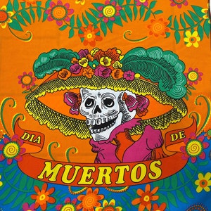Day of the Dead Fabric Banner Sugar Skull  Catrina With Flowers