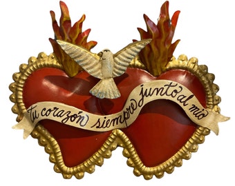 Heart Double Metal Heart | Wall Decor |  Double Tin Heart | Mexican Decorations for Home | Hand-Made Mexican Tin Double Heart