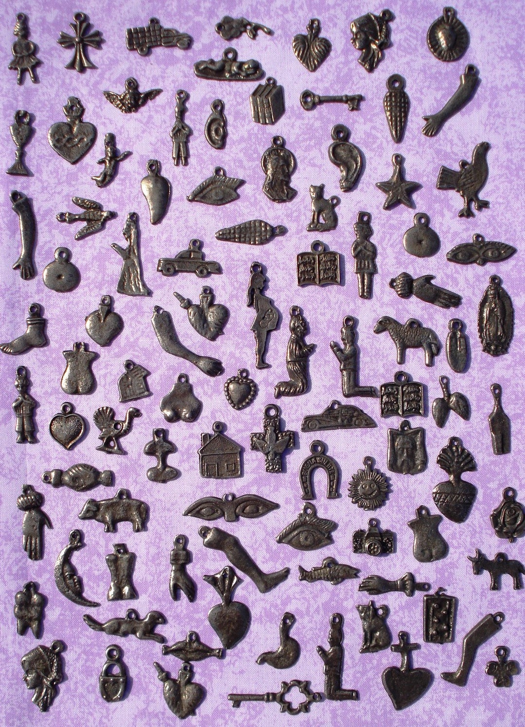 Milagros Charms Antiqued Silver Whole Sale Lot 100 Assorted Mexican