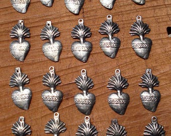 MIlagro Hearts 20 Antiqued Silver Sacred Hearts Mexican Charms Ex Votos Great For Weddings  Celebrations