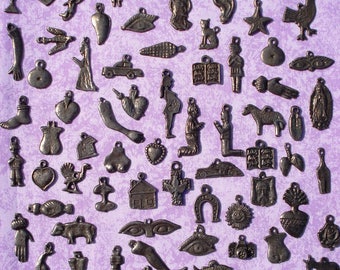 MIlagros Charms 50 Antiqued Silver Assorted  Mexican Milagros Charms Ex votos  Votives