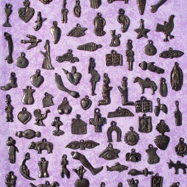 MIlagros Charms 50 Antiqued Silver Assorted  Mexican Milagros Charms Ex votos  Votives