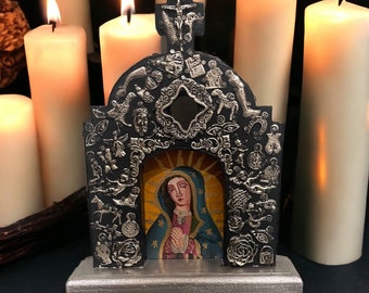 Heart Church Milagros Charms |Virgin Mary Milagro Ex Voto Hearts Charms | Virgen de Gaudalupe | Appox  H 9 x W 7 x Depth 1