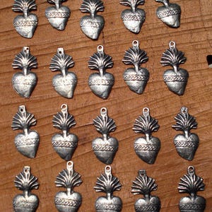 Hearts  Wedding Charms Milagros Hearts 20 Antiqued Silver  Milagros Sacred Hearts Mexican Great For Celebrations