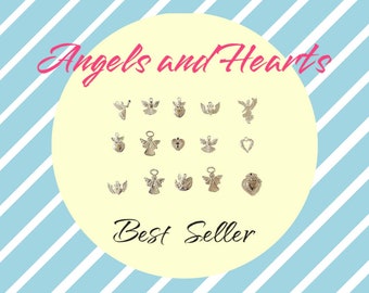 Hearts And Angel Milagros Charms Milagro Assorted Silver Tone Hearts Wholesale 15 Size Approx.  from  3/4 inch to 1 1/8