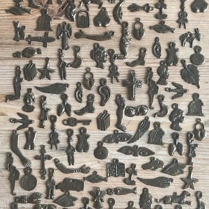 100 Antiqued Gold Tone Milagros Charms: Mexican Ex Votos