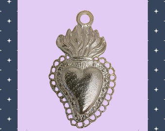 Heart Milagro Charms Silver Tone Sacred Hearts Mexican Milagro Charms Ex-votos Great for Weddings & Celebrations One Heart