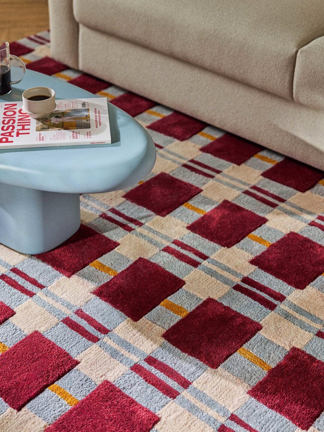 Maroon Border Rug Modern Maroon Geometric Rug - Hand Tufted Checkered Area Carpet - Etsy