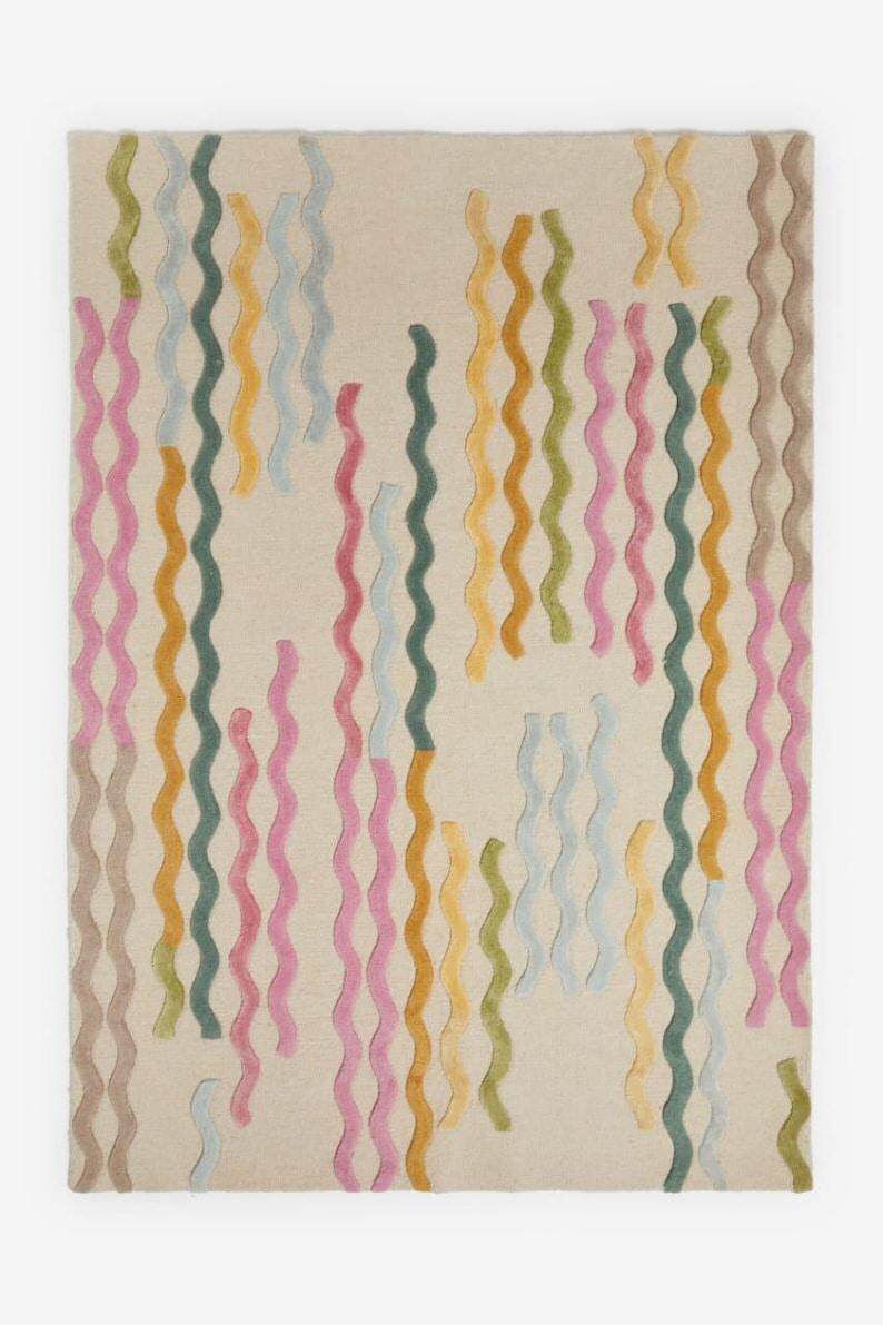 Modern Colorful Squiggle Wavy Area Rug - Abstract Hand Tufted Wool Rug ...