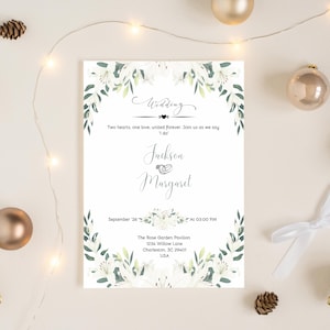 Faire-part de mariage numérique au lys blanc – Carte de mariage imprimable – Invitation modifiable – Téléchargement instantané