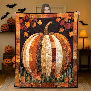 Manta de outono com estampa de abóboras, manta aconchegante para o Halloween, roupa de cama rústica e confortável, decoração sazonal para casa, presente para ela, tapeçaria de abóboras