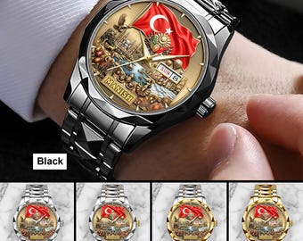 Montre drapeau de la Turquie personnalisée, nom personnalisé, montre-bracelet emblématique d'Istanbul, cadeau pour lui, cadeau souvenir de voyage en Turquie