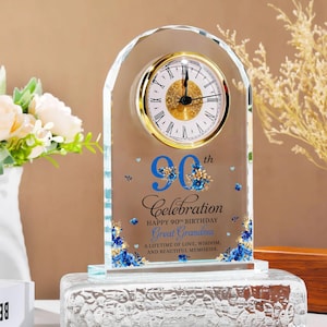 Personlig 60-, 70-, 80-, 90-årsdag akryl skrivbordsklocka, Grattis på 80-, 90-årsdagen present till mormor, 70-årsdagspresent till mamma